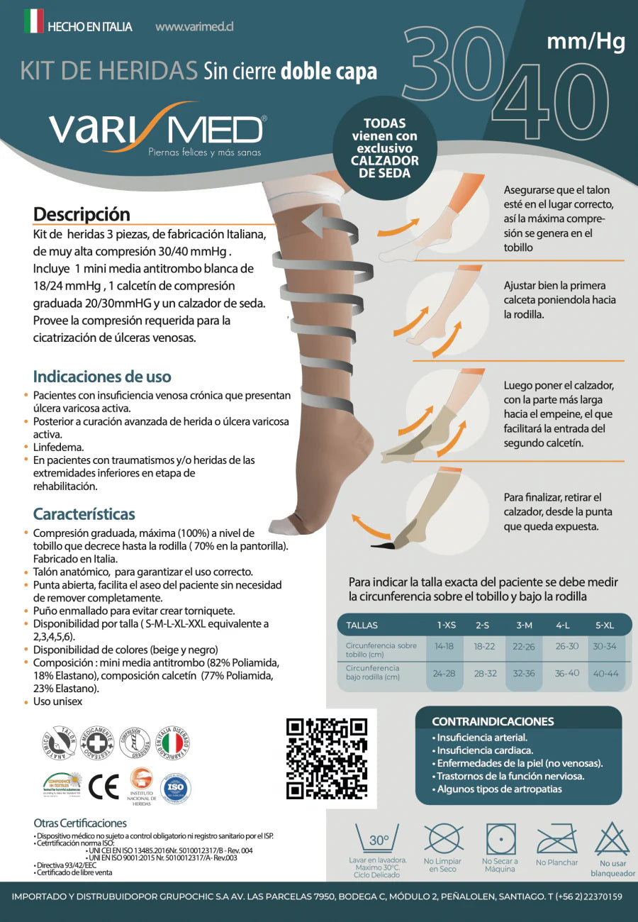 Kit Heridas Doble Capa | Sin Cierre 30-40 mmHg | 3 Piezas | Beige