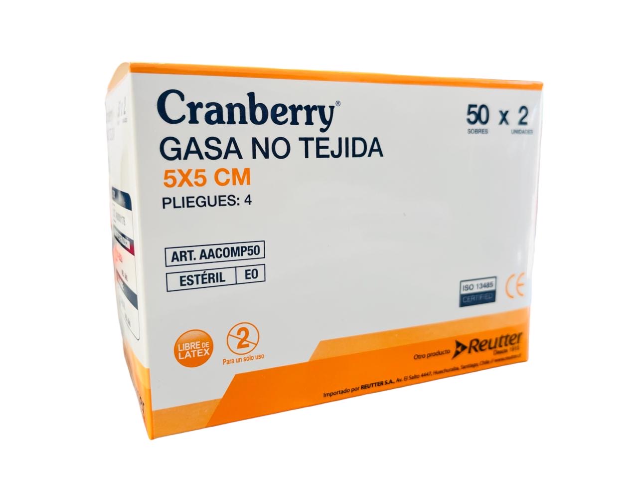 Gasa No Tejida Estéril | 5x5 cm |Cranberry |Caja 50 Un sobre x 2