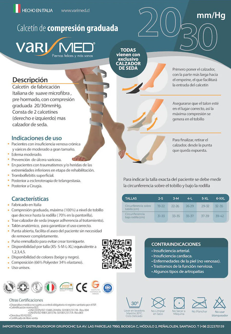 Calcetín De Compresión 20-30 mmHg | Varimed 280 DEN | Punta Abierta + Calzador | Rodilla