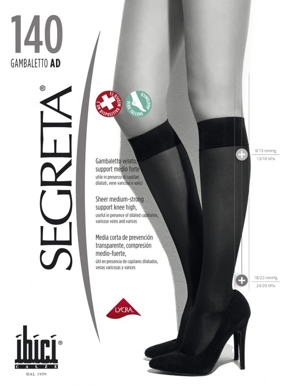 Gambaletto  Segreta 140 Den | Calcetin de compresion | 15-20 mmhg 18-22mmhg | Rodilla