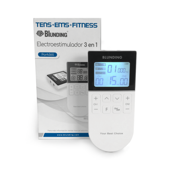 Electroestimulador 3 en 1 TENS EMS FITNESS | Blunding | Modelo BEQ-15 | 2 Canales